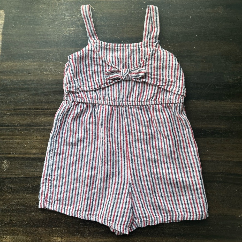 🎈3 for $10🎈Old Navy Romper striped American Red White Blue, linen blend, EUC